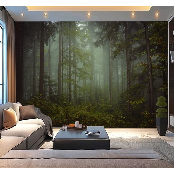 Peel and Stick Wallpaper Magic autumn forest romantic misty foggy landscape Modern Art Wall Mural Decor Self Adhesive and Removable 100in x 144in