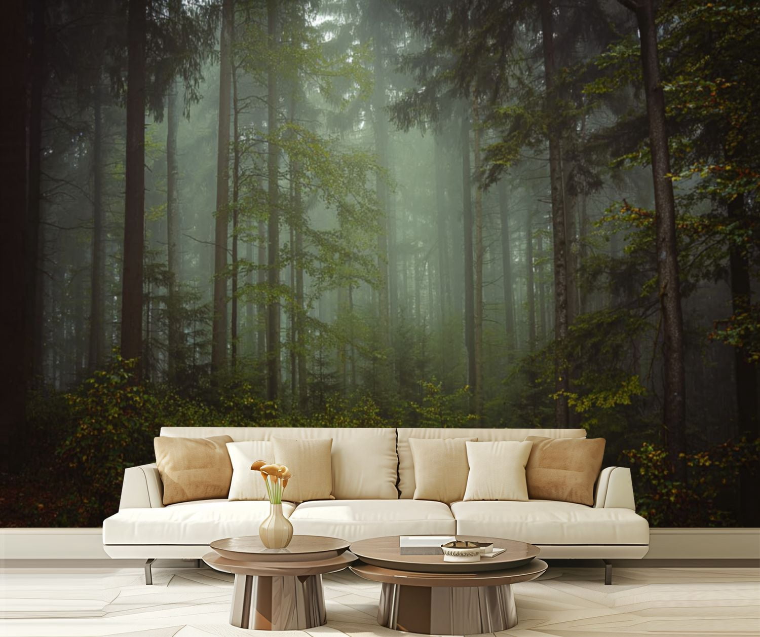 Peel and Stick Wallpaper Magic autumn forest romantic misty foggy landscape Modern Art Wall Mural Decor Self Adhesive and Removable 69in x 98in