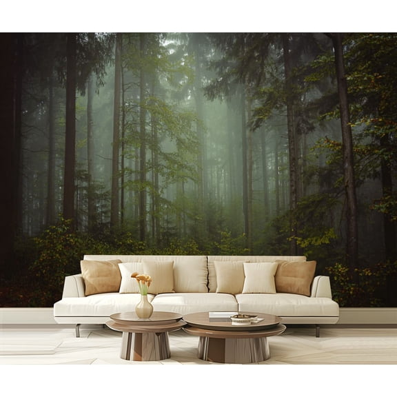 Peel and Stick Wallpaper Magic autumn forest romantic misty foggy landscape Modern Art Wall Mural Decor Self Adhesive and Removable 69in x 98in