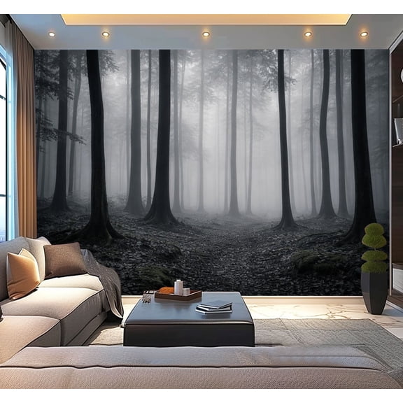 Peel and Stick Wallpaper Misty Forest Path Tall Trees Foggy Atmosphere Modern Art Wall Mural Decor Self Adhesive and Removable 100in x 144in
