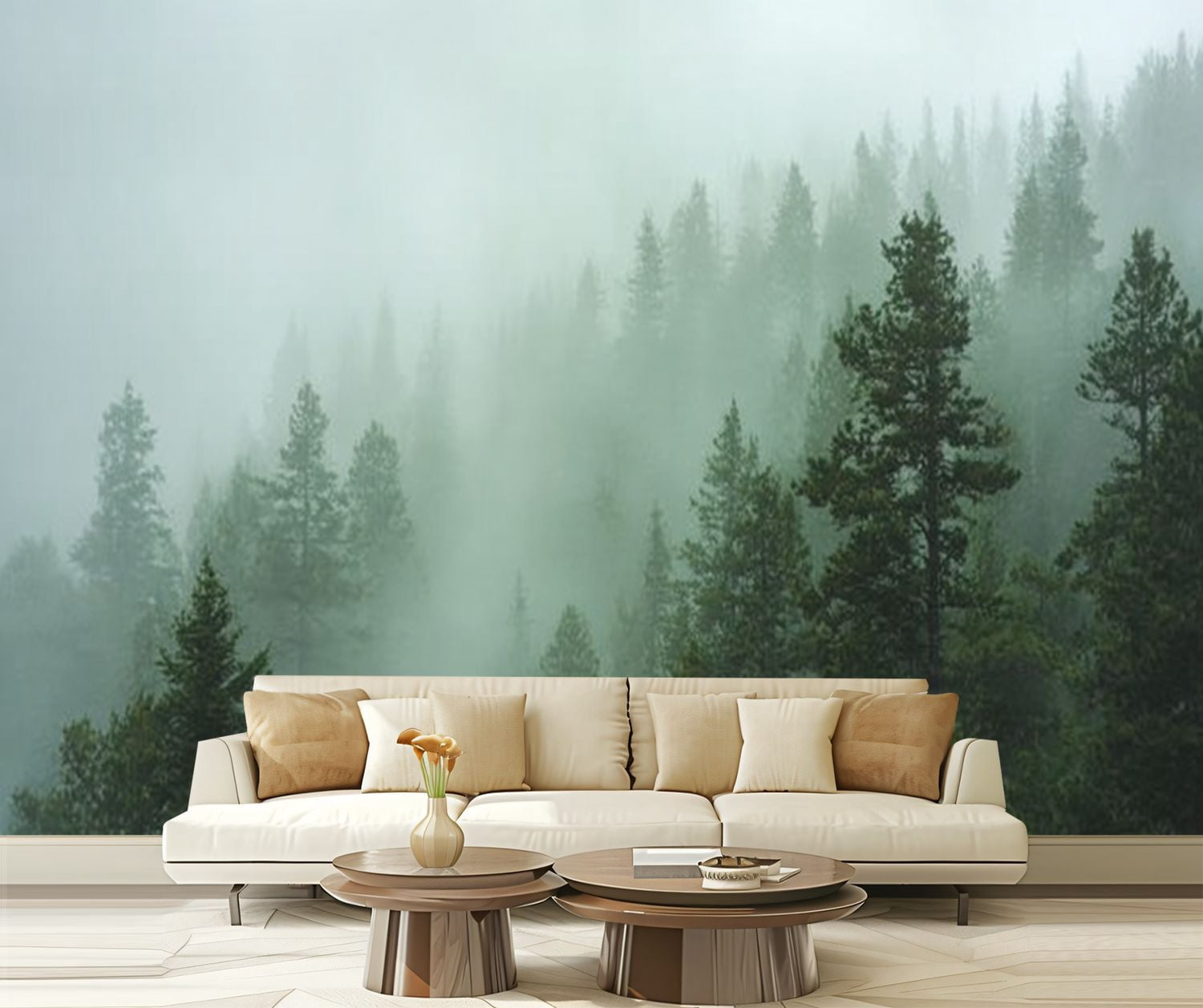 Peel and Stick Wallpaper Misty Pine Forest Modern Art Wall Mural Decor ...