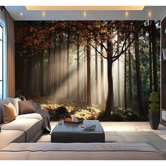 Peel and Stick Wallpaper Misty coniferous forest dawn Modern Art Wall Mural Decor Self Adhesive and Removable 100in x 144in