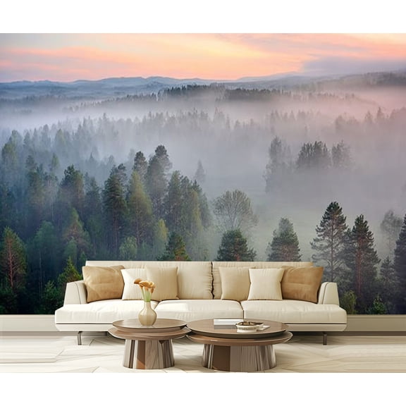 Peel and Stick Wallpaper Misty dawn national park deer streams Modern Art Wall Mural Decor Self Adhesive and Removable 69in x 98in