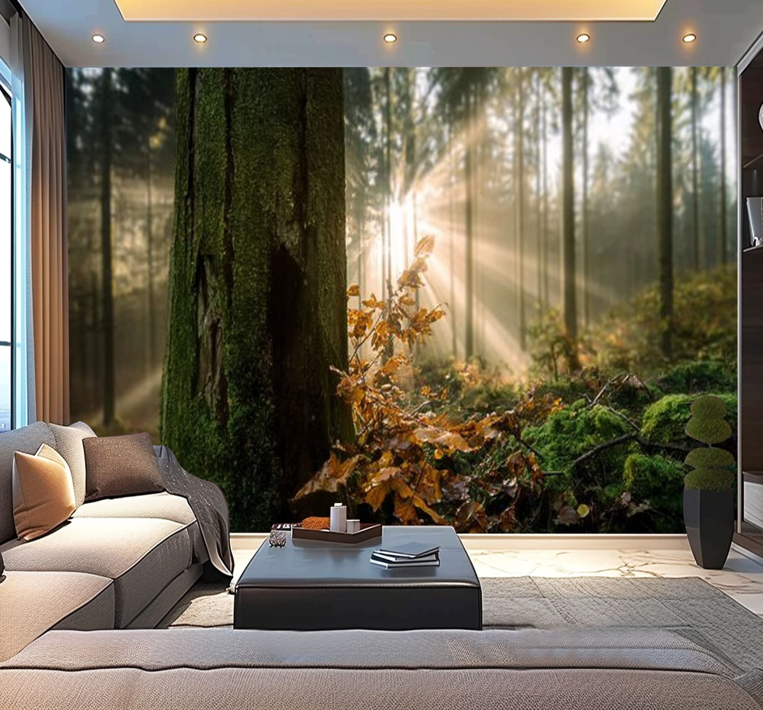 Peel and Stick Wallpaper Misty morning forest sunbeams Modern Art Wall Mural Decor Self Adhesive and Removable 100in x 144in