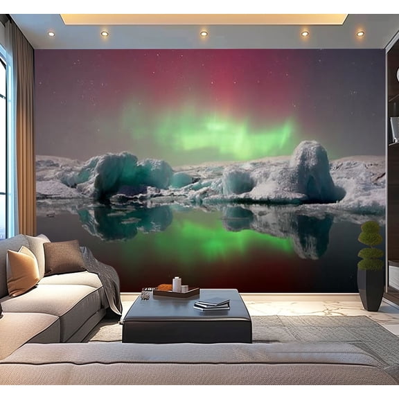 Peel and Stick Wallpaper Mixed dancing Jokulsarlon lagoon Iceland Modern Art Wall Mural Decor Self Adhesive and Removable 100in x 144in