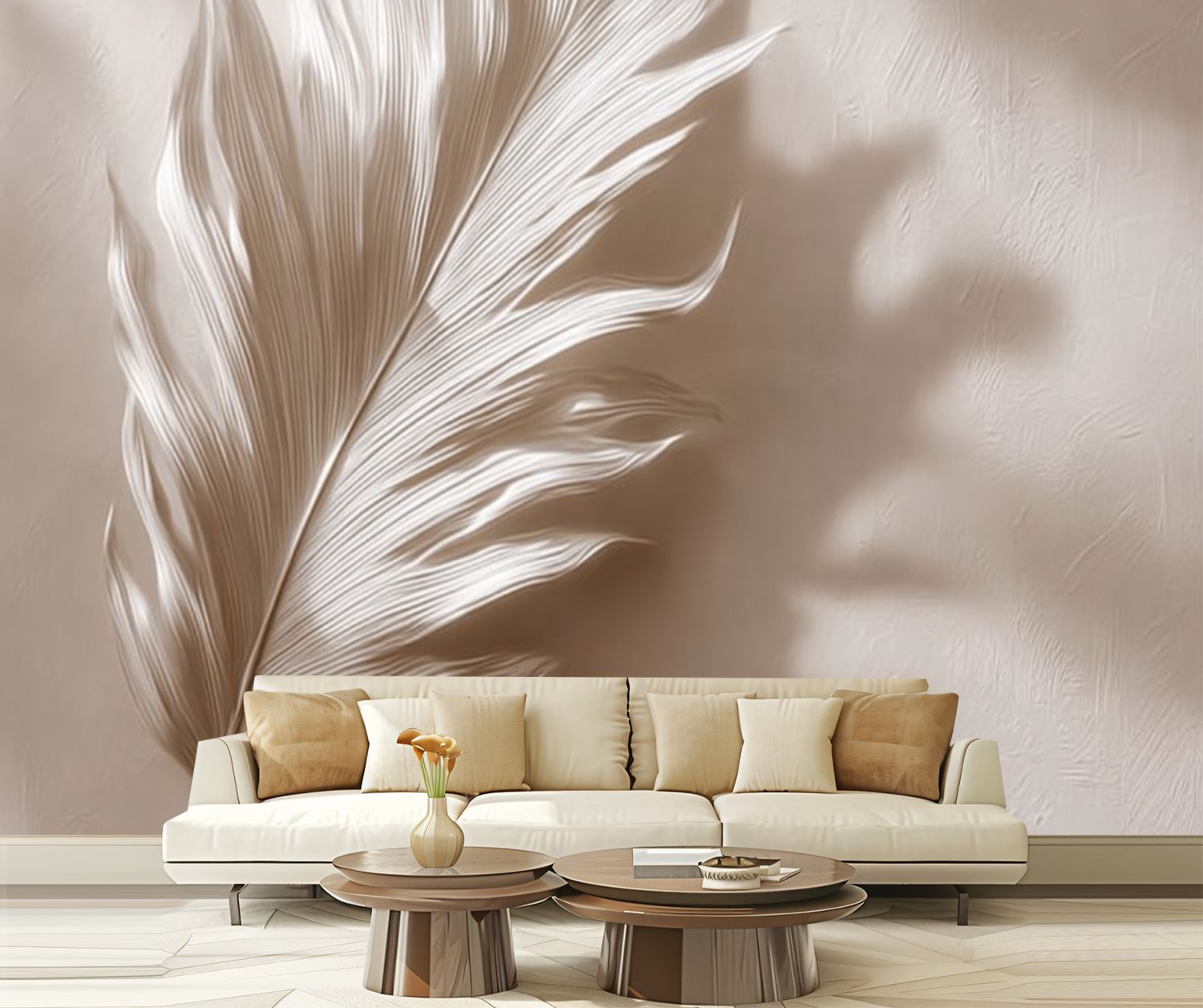 Peel and Stick Wallpaper Modern Minimalist Art Large Palm Leaf Beige Modern Art Wall Mural Decor Self Adhesive and Removable 69in x 98in