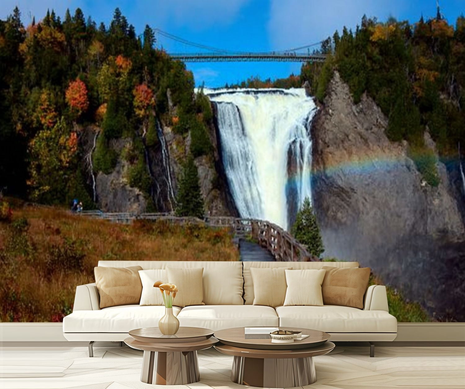 Peel and Stick Wallpaper Montmorency Falls Modern Art Wall Mural Decor Self Adhesive and Removable 69in x 98in