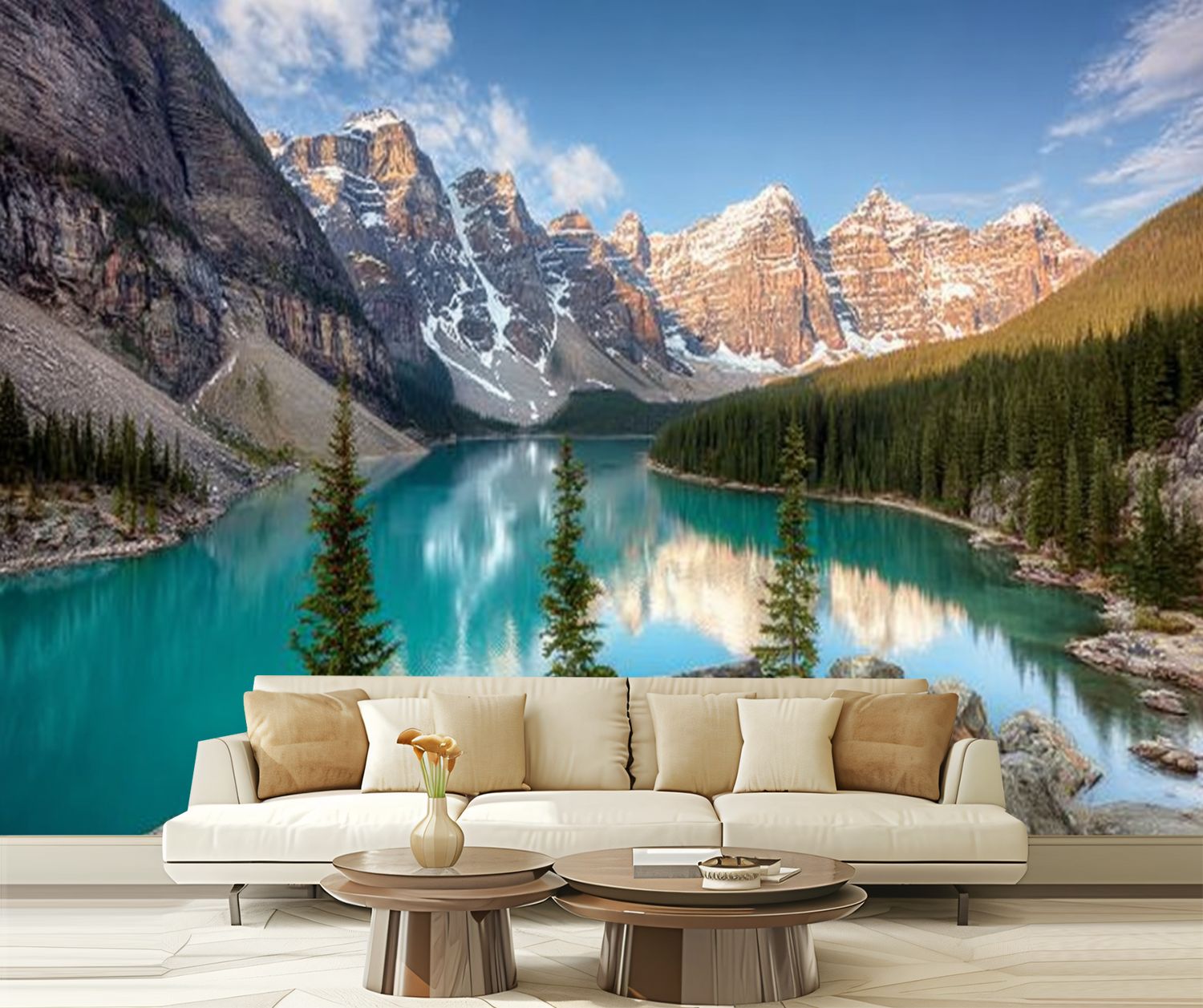 Peel and Stick Wallpaper Moraine Lake sunrise June National Park Canada Modern Art Wall Mural Decor Self Adhesive and Removable 69in x 98in