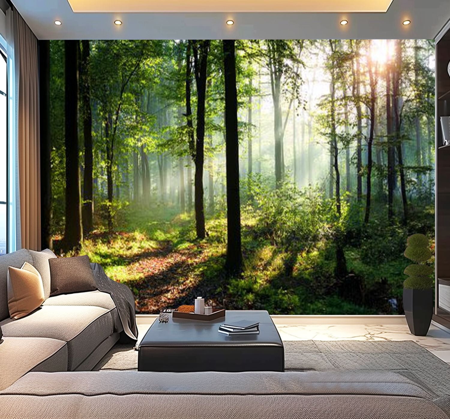 Peel and Stick Wallpaper Morning forest Modern Art Wall Mural Decor Self Adhesive and Removable 100in x 144in