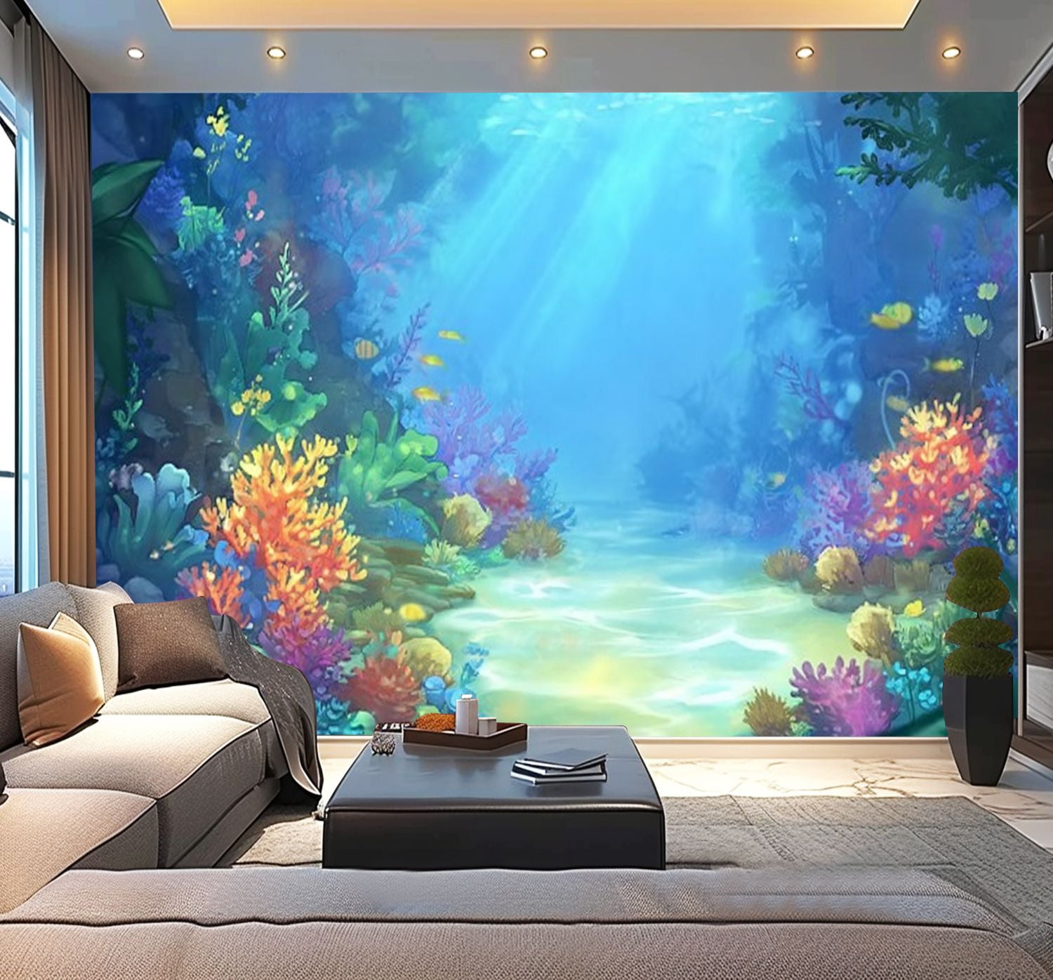 Peel and Stick Wallpaper Mysterious Peaceful Undersea World Video Games CG Modern Art Wall Mural Decor Self Adhesive and Removable 100in x 144in