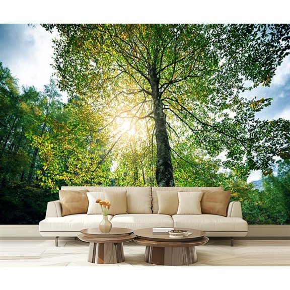 Peel and Stick Wallpaper Nature green wood Modern Art Wall Mural Decor Self Adhesive and Removable 69in x 98in