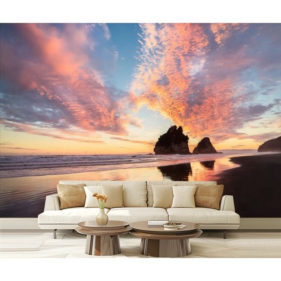 Peel and Stick Wallpaper New Zealand winter sunset red clouds Modern Art Wall Mural Decor Self Adhesive and Removable 69in x 98in