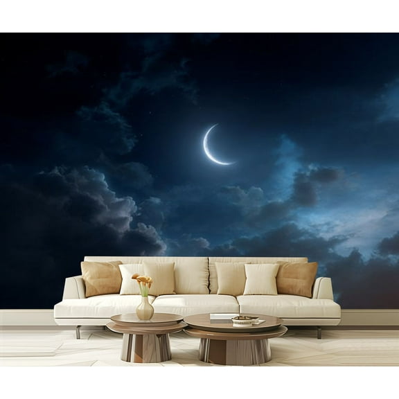 Peel and Stick Wallpaper New moon night sky clouds Modern Art Wall Mural Decor Self Adhesive and Removable 69in x 98in