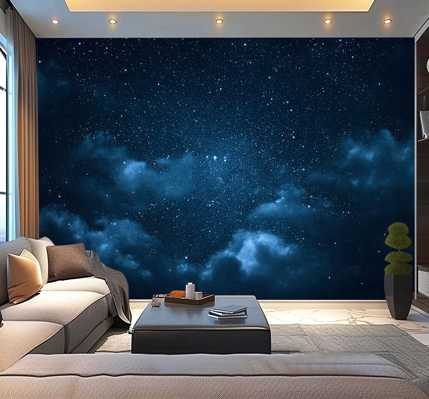 Peel and Stick Wallpaper Night sky stars clouds Modern Art Wall Mural ...