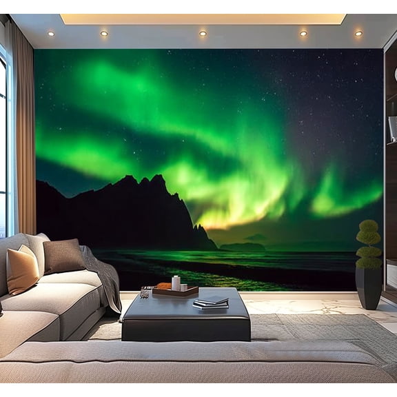 Peel and Stick Wallpaper Northern Lights dancing Iceland Modern Art Wall Mural Decor Self Adhesive and Removable 100in x 144in