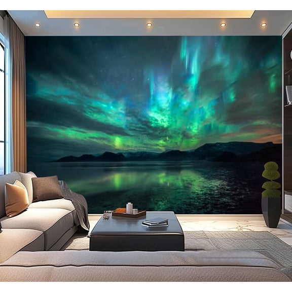 Peel and Stick Wallpaper Northern lights Borealis Iceland Modern Art Wall Mural Decor Self Adhesive and Removable 100in x 144in