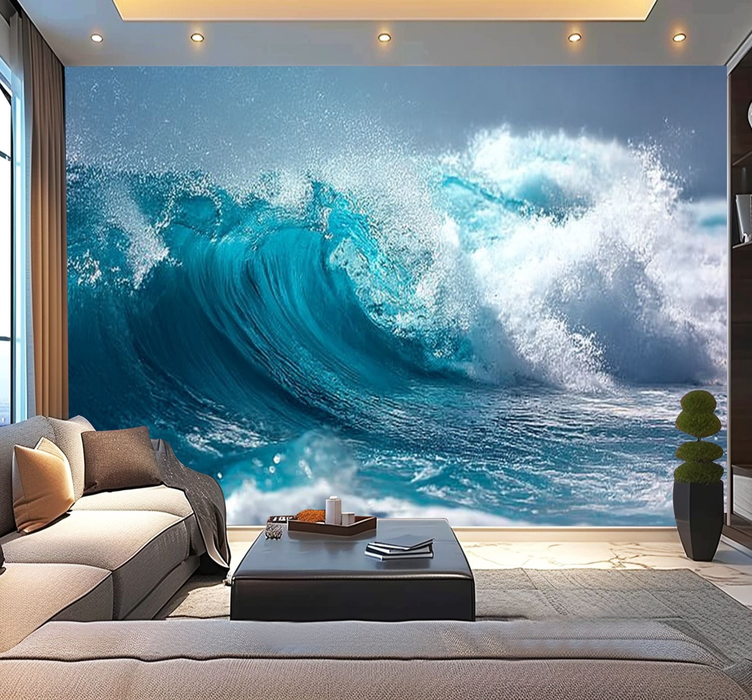Peel and Stick Wallpaper Ocean wave Modern Art Wall Mural Decor Self ...