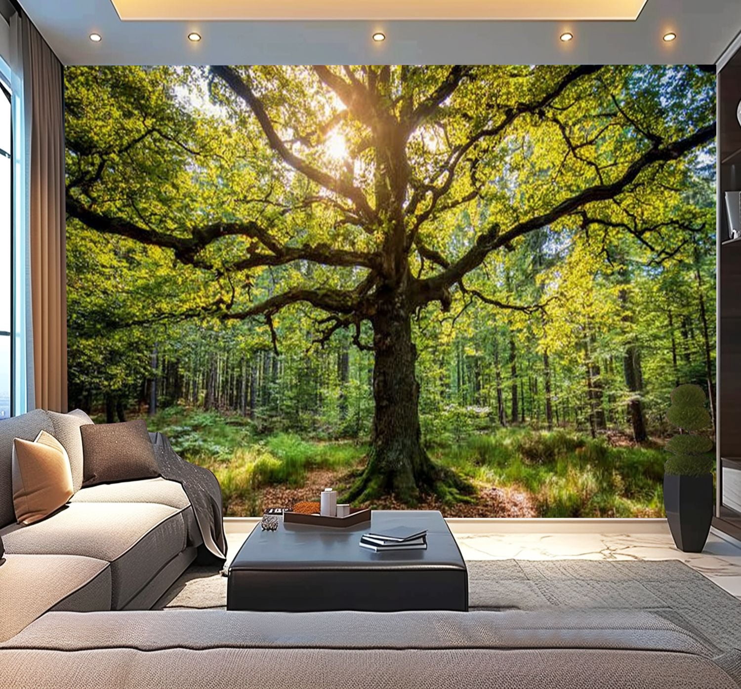 Peel and Stick Wallpaper Old oak tree forest Modern Art Wall Mural Decor Self Adhesive and Removable 100in x 144in
