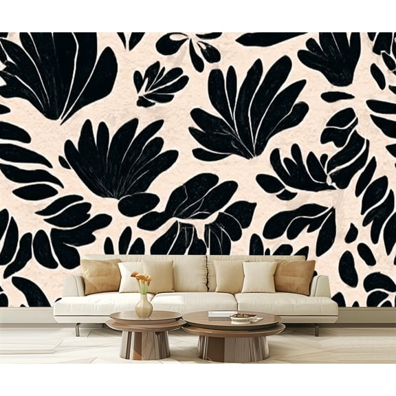 Peel and Stick Wallpaper Organic abstract shapes floral leaf flower shape organic Modern Art Wall Mural Decor Self Adhesive and Removable 69in x 98in