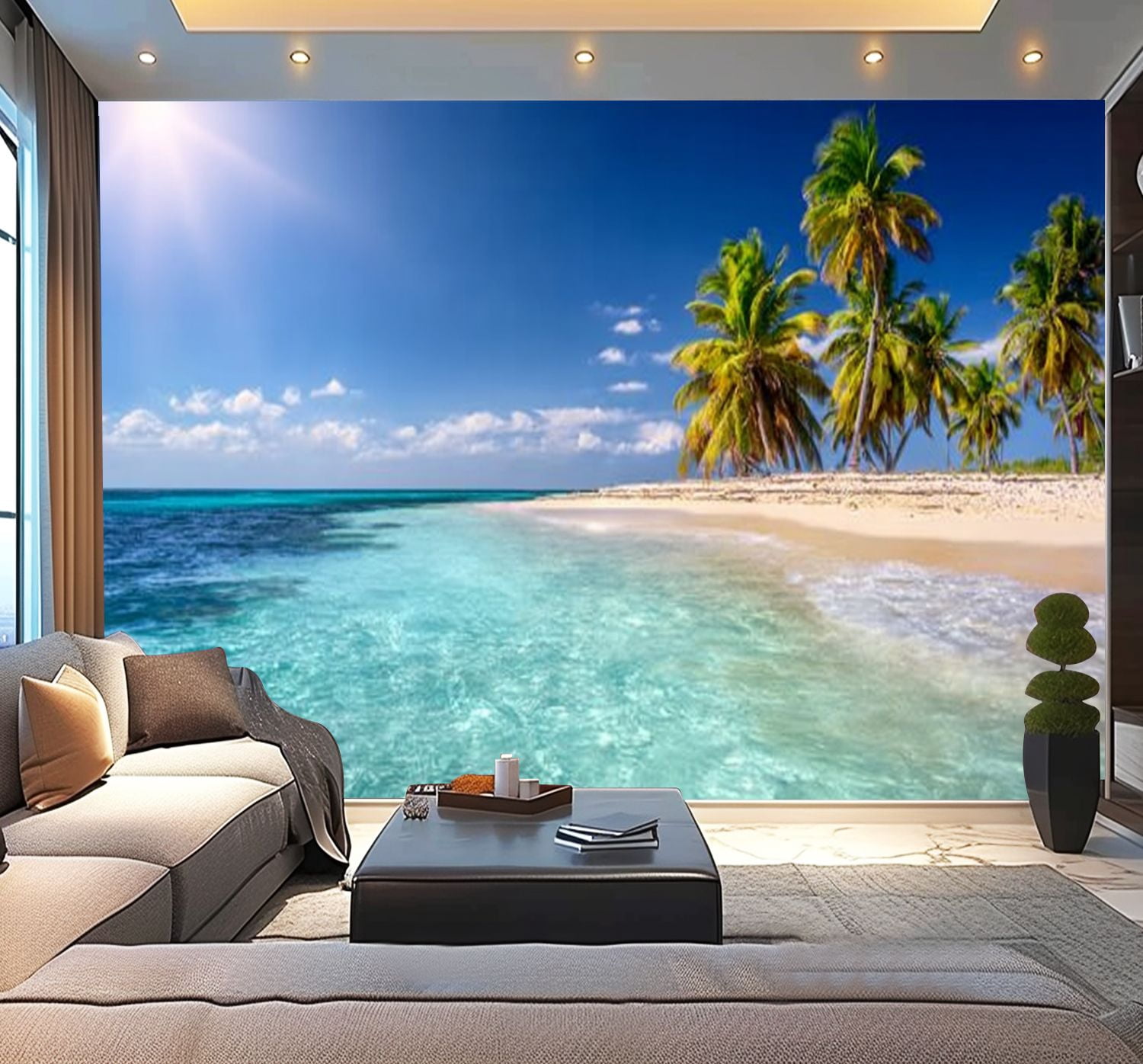 Peel and Stick Wallpaper Palm tree Beach Tropical Island Caribbean Modern Art Wall Mural Decor Self Adhesive and Removable 100in x 144in