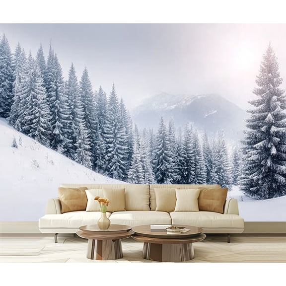 Peel and Stick Wallpaper Panorama foggy winter mountains Modern Art Wall Mural Decor Self Adhesive and Removable 69in x 98in