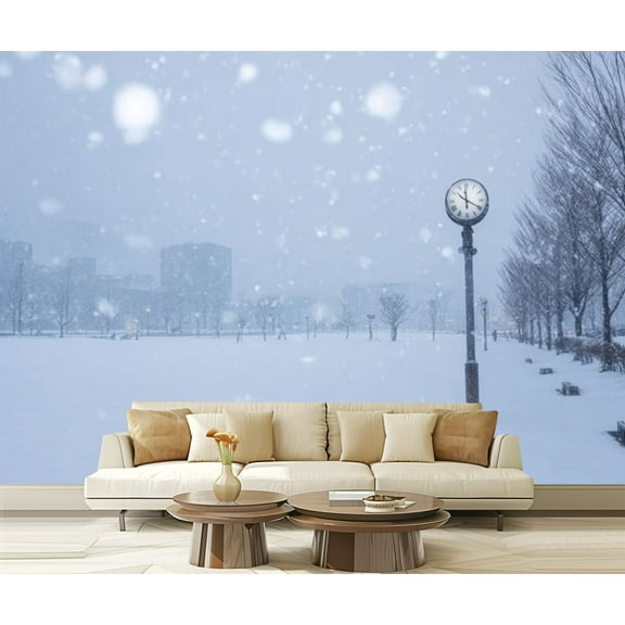 Peel and Stick Wallpaper Park Snowy Day Modern Art Wall Mural Decor Self Adhesive and Removable 69in x 98in