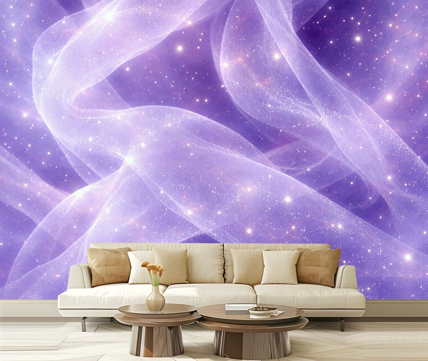 Peel and Stick Wallpaper Purple Glittering Fabric Stars Modern Art Wall ...