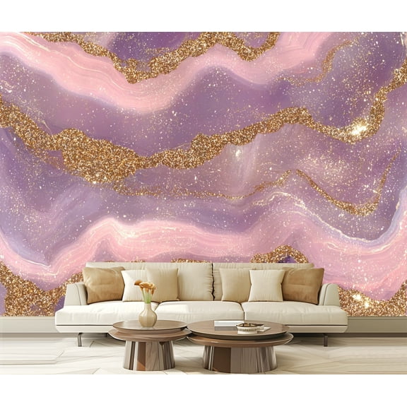 Peel and Stick Wallpaper Purple Gold Geode Sparkling Modern Art Wall Mural Decor Self Adhesive and Removable 69in x 98in