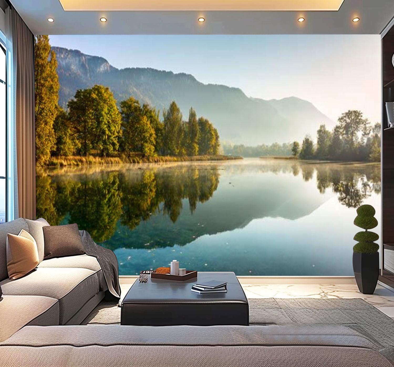Peel and Stick Wallpaper Reflections lake morning Modern Art Wall Mural Decor Self Adhesive and Removable 100in x 144in