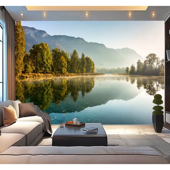 Peel and Stick Wallpaper Reflections lake morning Modern Art Wall Mural Decor Self Adhesive and Removable 100in x 144in