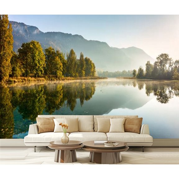 Peel and Stick Wallpaper Reflections lake morning Modern Art Wall Mural Decor Self Adhesive and Removable 69in x 98in