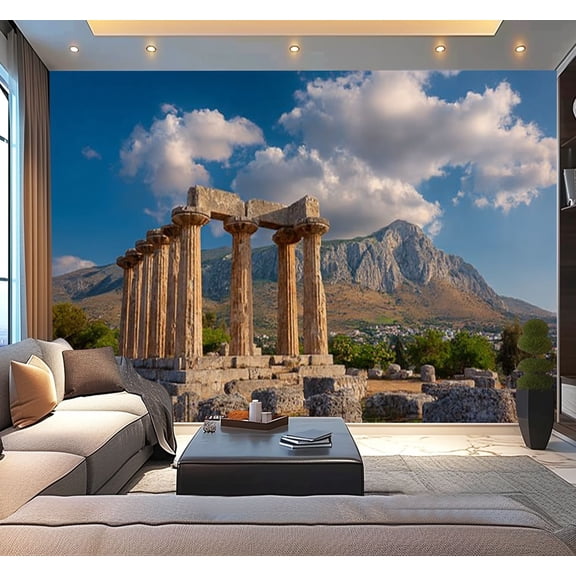 Peel and Stick Wallpaper Ruins Appollo temple Corinth Modern Art Wall Mural Decor Self Adhesive and Removable 100in x 144in
