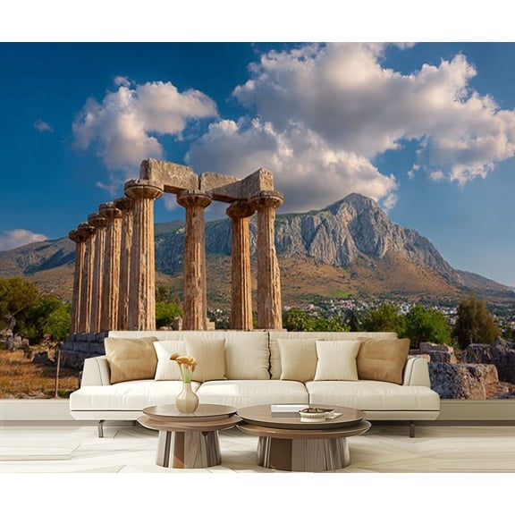 Peel and Stick Wallpaper Ruins Appollo temple Corinth Modern Art Wall Mural Decor Self Adhesive and Removable 69in x 98in