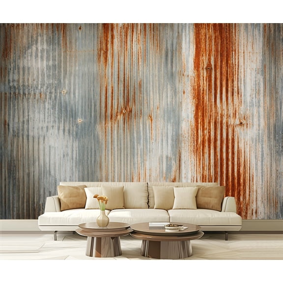 Peel and Stick Wallpaper Rusty Corrugated Metal Wall Textured Patina Modern Art Wall Mural Decor Self Adhesive and Removable 69in x 98in