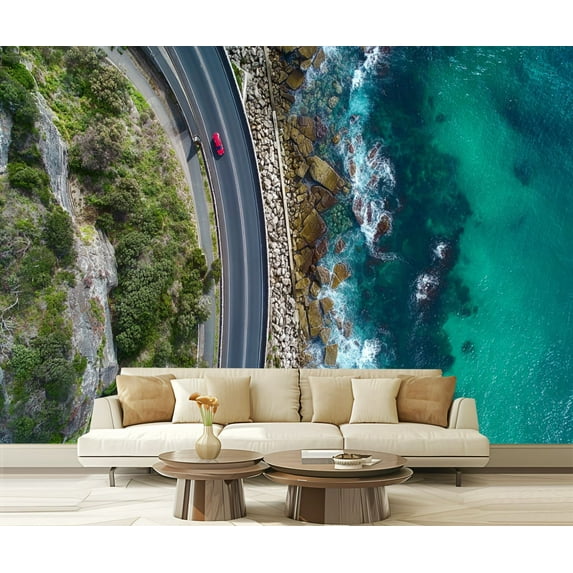 Peel and Stick Wallpaper Sea Cliff Bridge Aerial Modern Art Wall Mural Decor Self Adhesive and Removable 69in x 98in