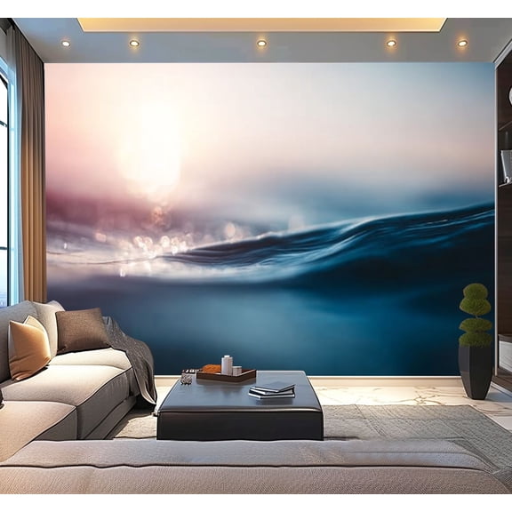 Peel and Stick Wallpaper Sea Wave Sunset Modern Art Wall Mural Decor Self Adhesive and Removable 100in x 144in