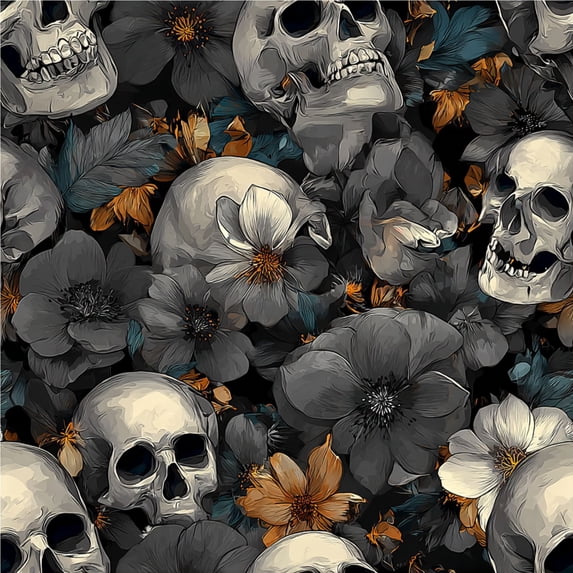 Peel and Stick Wallpaper Seamless Skulls Flowers Gothic Style Decor Self Adhesive Removable Renter Friendly Contact Paper for Bedroom 24in x 118in