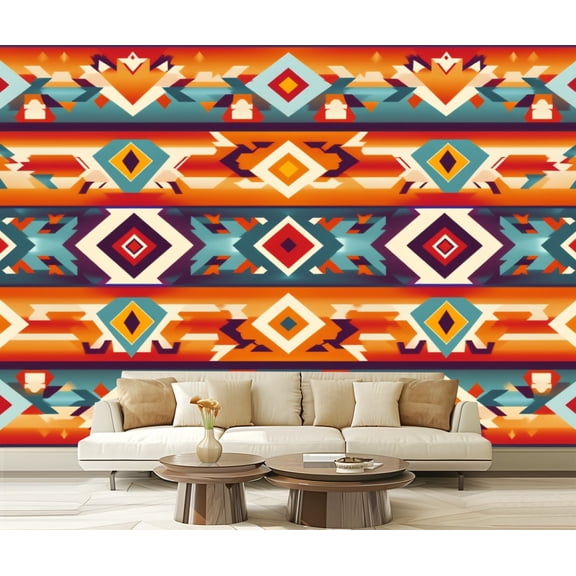 Peel and Stick Wallpaper Seamless colorful aztec Modern Art Wall Mural Decor Self Adhesive and Removable 69in x 98in