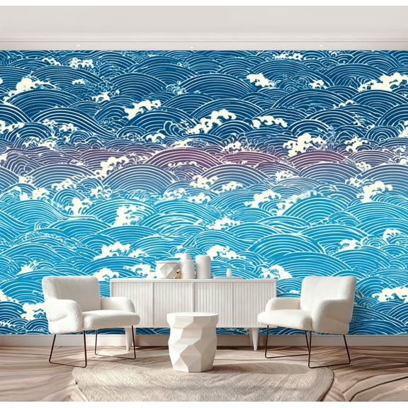Peel and Stick Wallpaper Seamless ocean wave 69"x96" Contact Paper Removable Self Adhesive Wall Mural Wall Decor for Bedroom Kitchen Cabinets