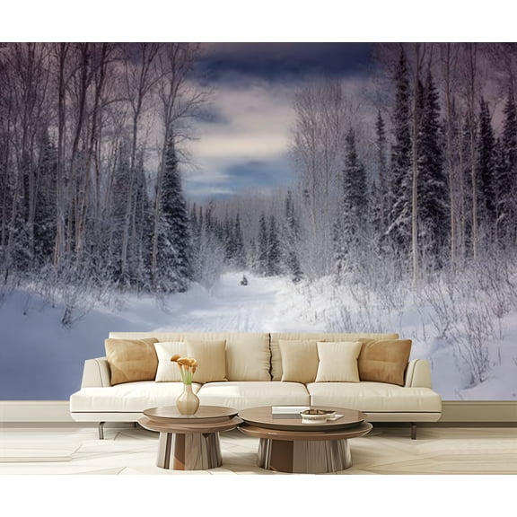 Peel and Stick Wallpaper Snowmobile trail cold sunny winter day Modern Art Wall Mural Decor Self Adhesive and Removable 69in x 98in