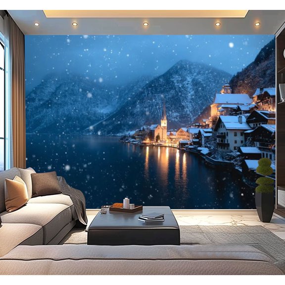 Peel and Stick Wallpaper Snowstorm Hallstatt Modern Art Wall Mural Decor Self Adhesive and Removable 100in x 144in