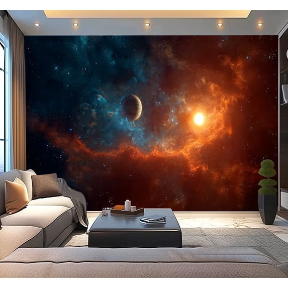 Peel and Stick Wallpaper Space Colorful nebula planet Modern Art Wall Mural Decor Self Adhesive and Removable 100in x 144in