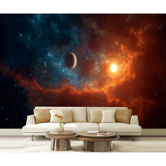Peel and Stick Wallpaper Space Colorful nebula planet Modern Art Wall Mural Decor Self Adhesive and Removable 69in x 98in