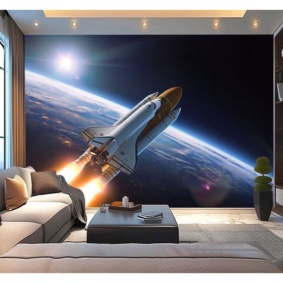 Peel and Stick Wallpaper Space Shuttle Rays Sun Modern Art Wall Mural Decor Self Adhesive and Removable 100in x 144in