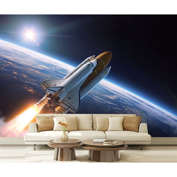 Peel and Stick Wallpaper Space Shuttle Rays Sun Modern Art Wall Mural Decor Self Adhesive and Removable 69in x 98in