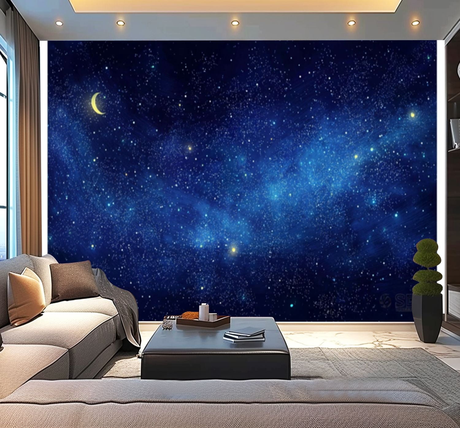 Peel and Stick Wallpaper Starry Night Sky Moon Galaxy Blue Purple Hues ...