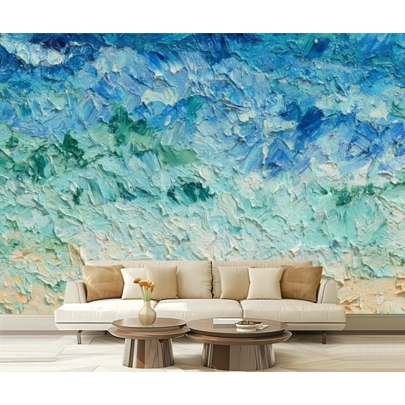 Peel and Stick Wallpaper Summer abstract oil paint Sky clouds sea beach Modern Art Wall Mural Decor Self Adhesive and Removable 69in x 98in