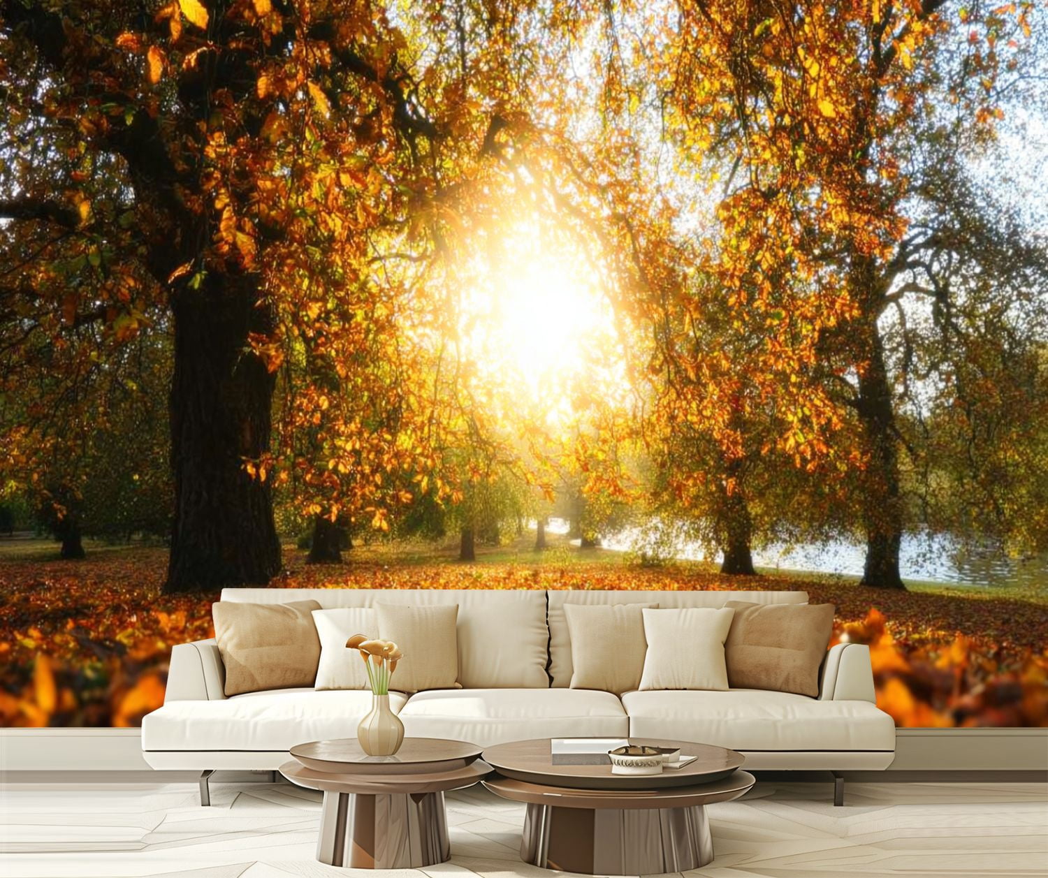 Peel and Stick Wallpaper Sun shines trees autumn London Modern Art Wall Mural Decor Self Adhesive and Removable 69in x 98in