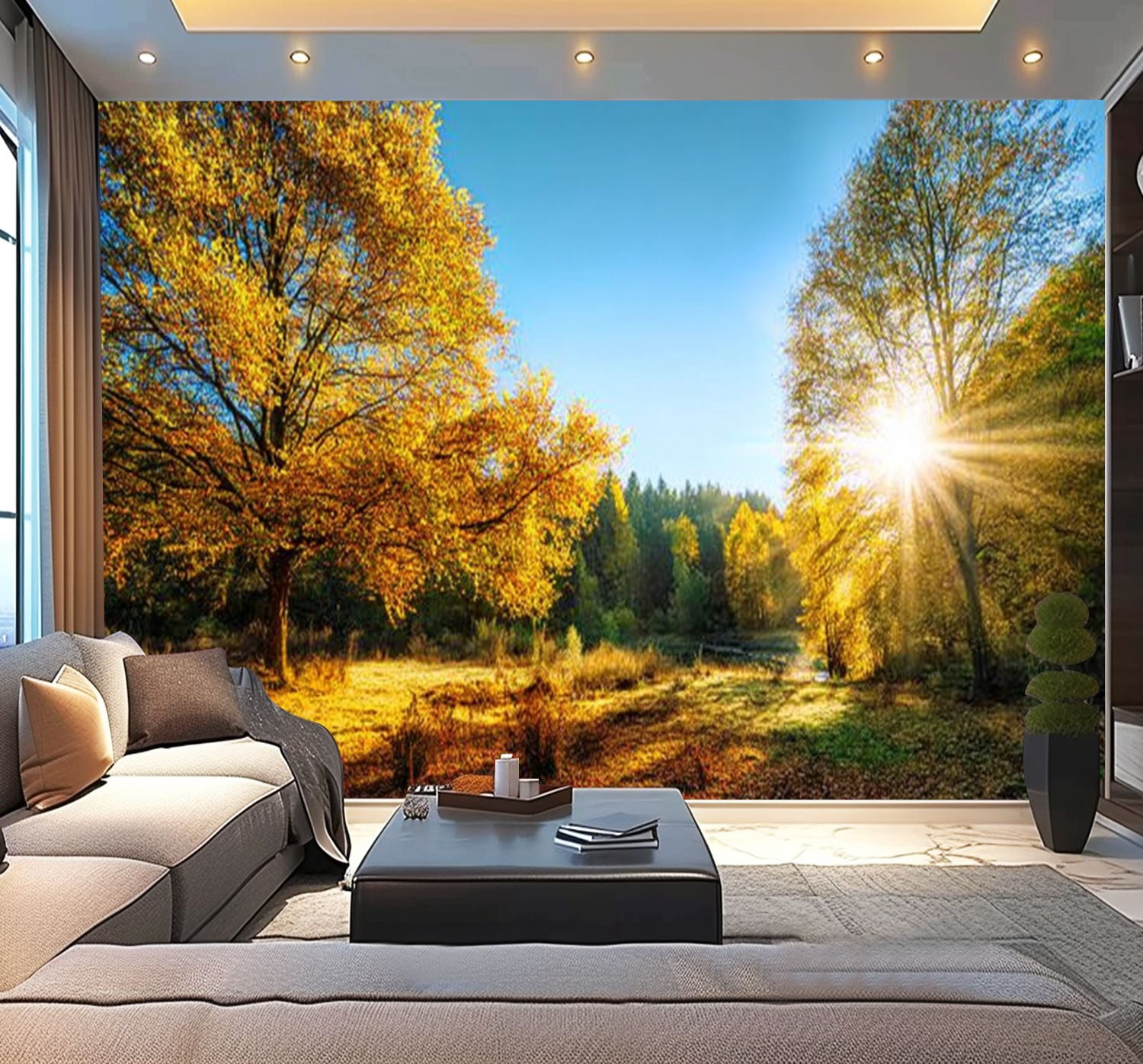 Peel and Stick Wallpaper Sunny autumn scenery an idyllic park Modern Art Wall Mural Decor Self Adhesive and Removable 100in x 144in