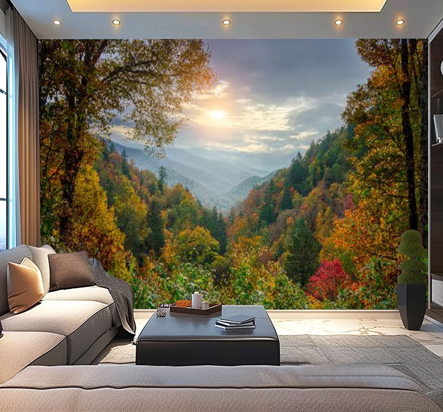 Peel and Stick Wallpaper Sunrise Smoky Mountains Modern Art Wall Mural Decor Self Adhesive and Removable 100in x 144in
